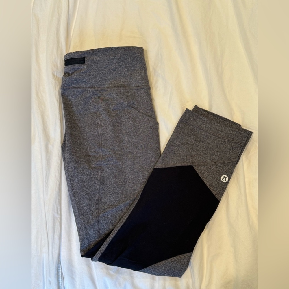 Lululemon Athletica Pace Rival Crop Heathered Black/ Slate Leggings Size 4